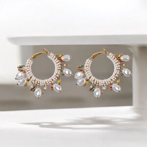 Artisan Beaded White Pearl Earrings